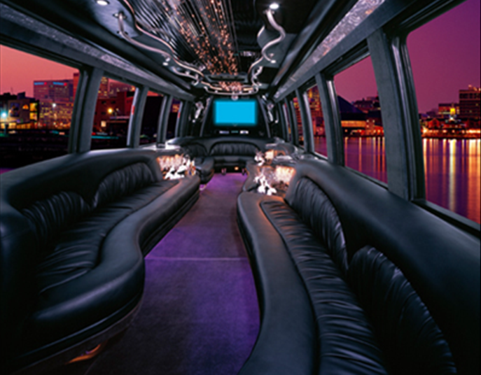 30-pass party bus interior black